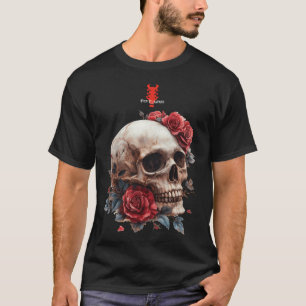 Camiseta Cráneo Metalizado Roses Rojos Ben Elkanar