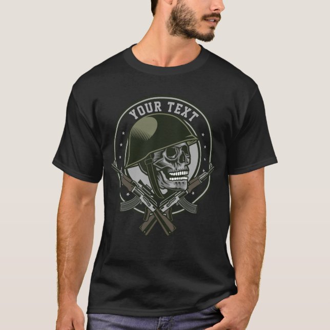 Camiseta Cráneo militar de camo militar y pistolas personal (Anverso)