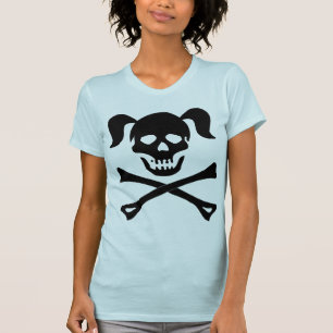 Camiseta Cráneo negro y bandera pirata del chica con las