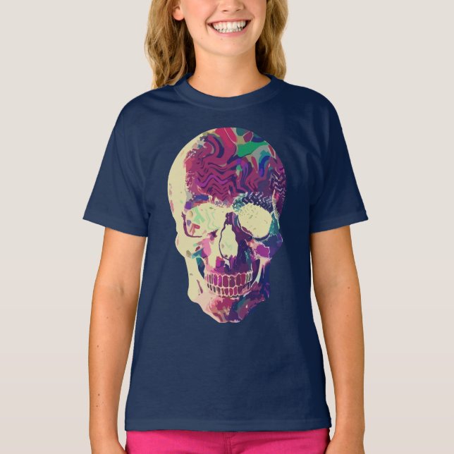 Camiseta Cráneo Neon Abstracto: Caos Vibrante (Anverso)