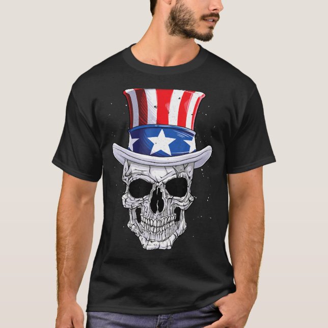 Camiseta Cráneo Patriótico 4 de julio Tío Sam Gorra America (Anverso)