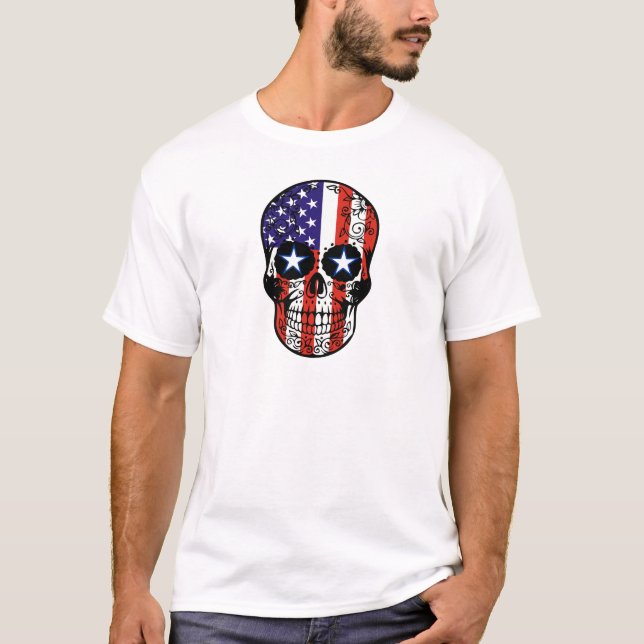 Camiseta Cráneo patriótico del azúcar de la bandera (Anverso)