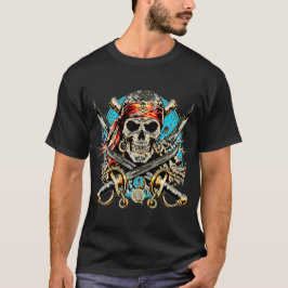 Camiseta cráneo pirata clásico con espadas cruzadas
