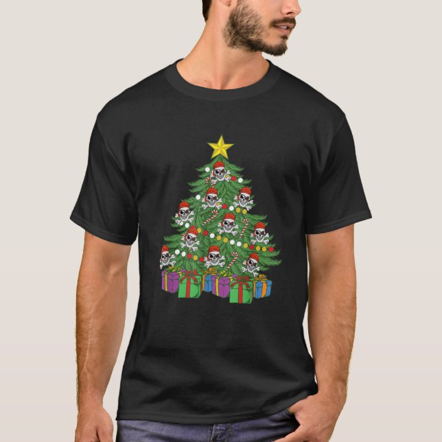Camiseta Cráneo pirata de cráneo de árbol de Navidad Orname (Anverso)