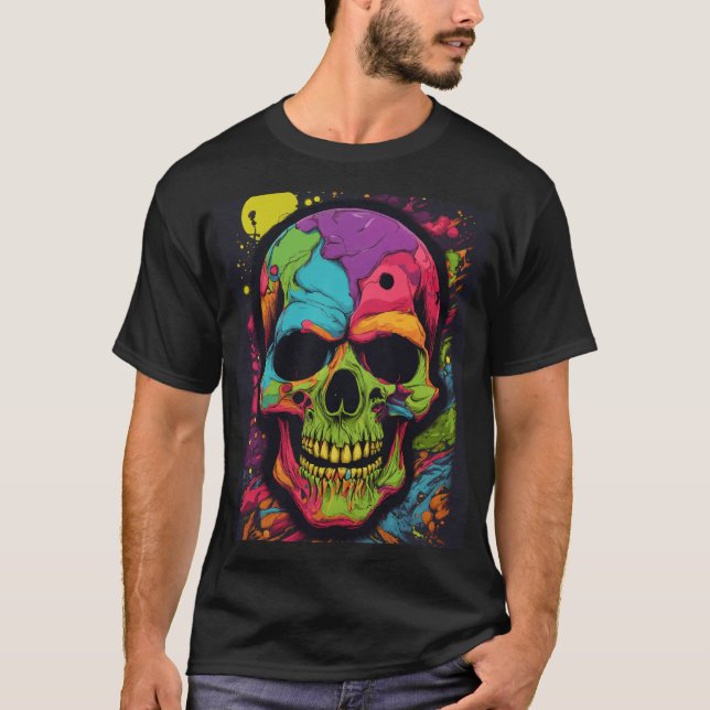 Camiseta Cráneo Psicodélico Vibrante y Edgy (Anverso)