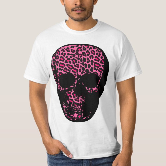 Camiseta Cráneo punky del estampado leopardo del rosa (Anverso)