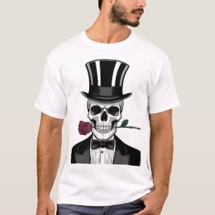 Camiseta Cráneo romántico con Rosa - Diseño de Halloween de