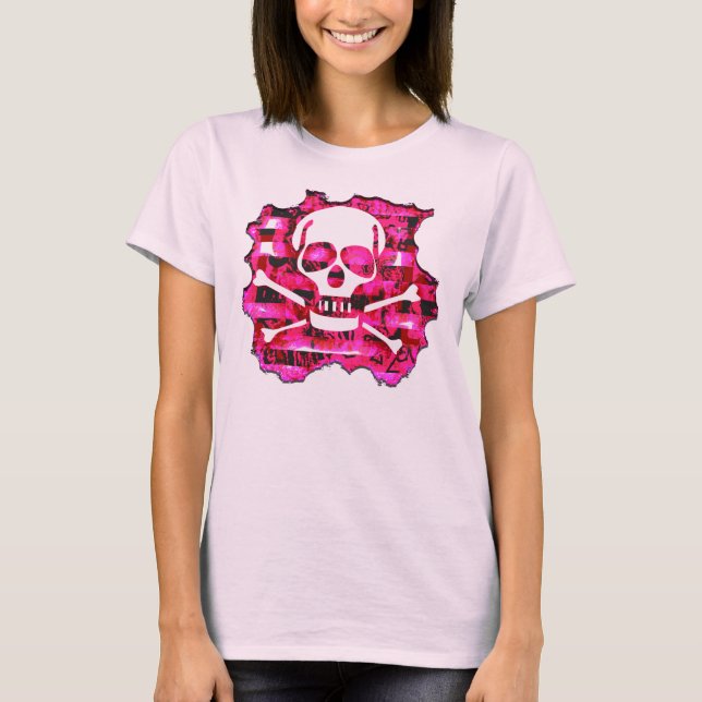 Camiseta Cráneo Rosa Emo y Huesos (Anverso)