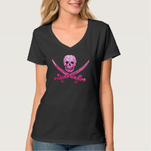 Camiseta Cráneo rosado del pirata y lentejuelas de la