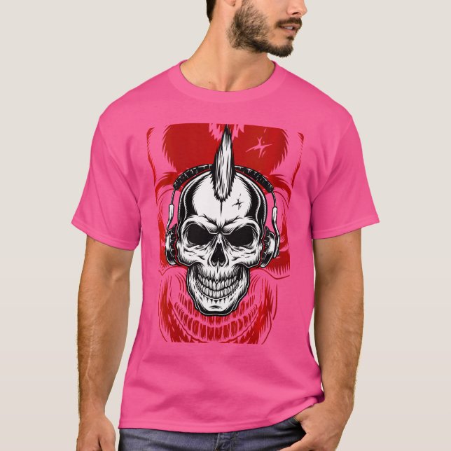 Camiseta Cráneo Steampunk De Mujeres Con Auriculares Ciber  (Anverso)