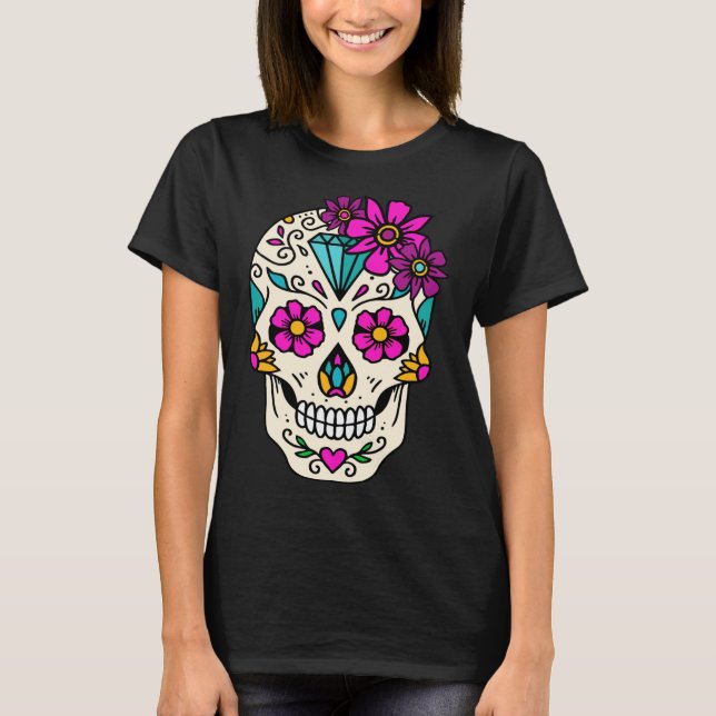 Camiseta Craneo Sugar Skull. Dia De Los Muertos. Día del (Anverso)