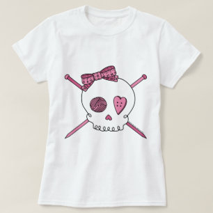 Camiseta Cráneo y agujas que hacen punto (rosa)