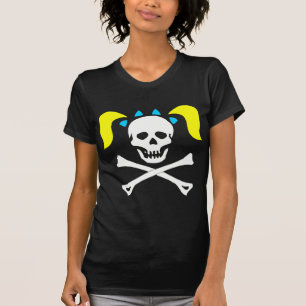 Camiseta Cráneo y bandera pirata del chica con la mujer de