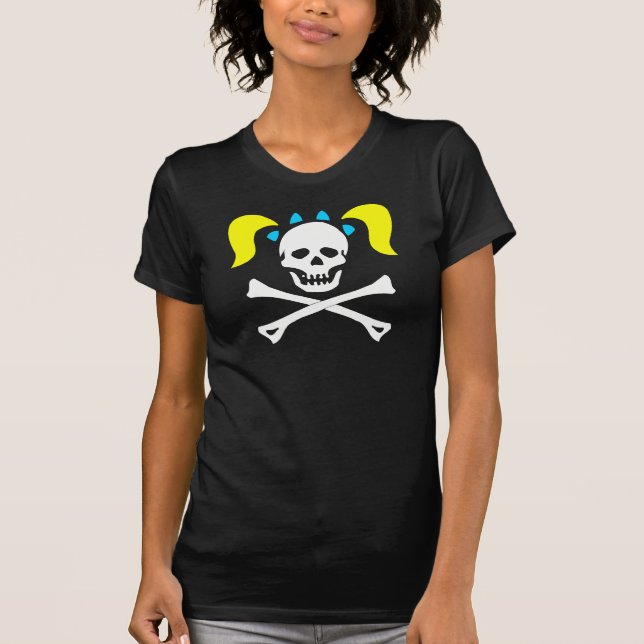 Camiseta Cráneo y bandera pirata del chica con las señoras (Anverso)