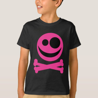Camiseta Cráneo y bandera pirata. Rosas fuertes y negro