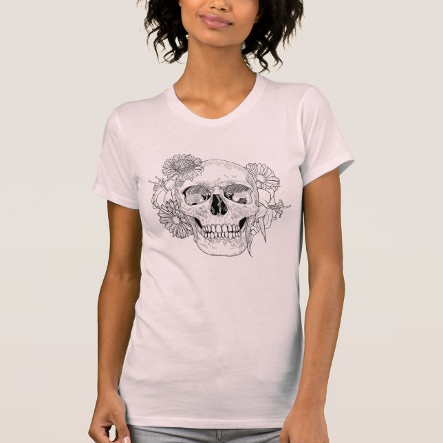 Camiseta Cráneo y flores inspirados (Anverso)