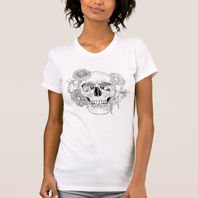 Camiseta Cráneo y flores inspirados (Anverso)