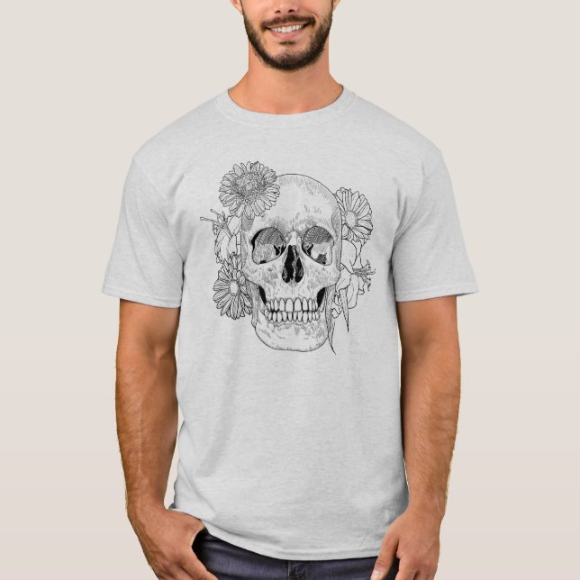 Camiseta Cráneo y flores inspirados (Anverso)