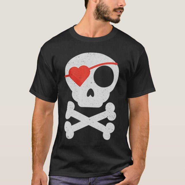 Camiseta Cráneo y huesos divertidos del pirata del corazón (Anverso)