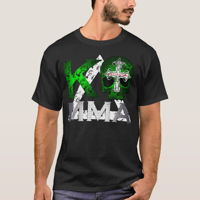 Camiseta Cráneo y Kombat Kross T oscuro del Muttahida (Anverso)