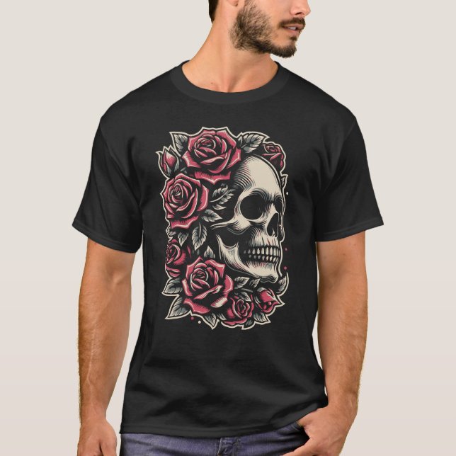 Camiseta cráneo y rosas (Anverso)