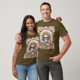 Camiseta Cráneo y Rosas de Otoño Diseño Art Nouveau