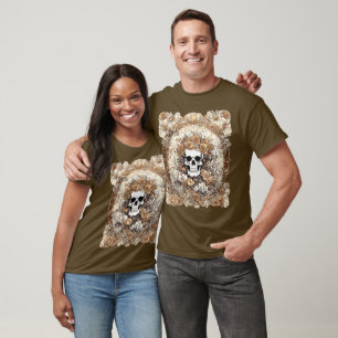 Camiseta Cráneo y Rosas de Otoño Diseño Art Nouveau