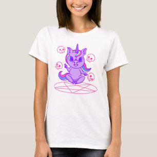 Camiseta cráneos de pentagrama de kawaii unicorn