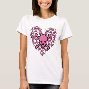 Camiseta Cráneos rosados en forma del corazón