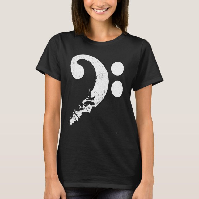 Camiseta Cranio en forma de Bass Clef Battend Guitarista Mu (Anverso)