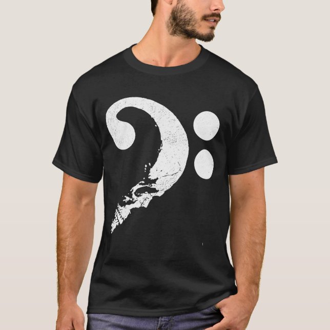 Camiseta Cranio en forma de Bass Clef Battend Guitarista Mu (Anverso)