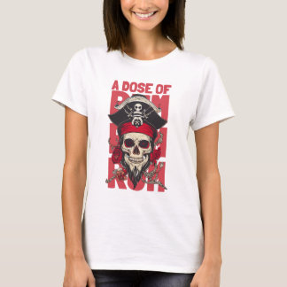 Camiseta cranio pirata com a frase uma dose de rum