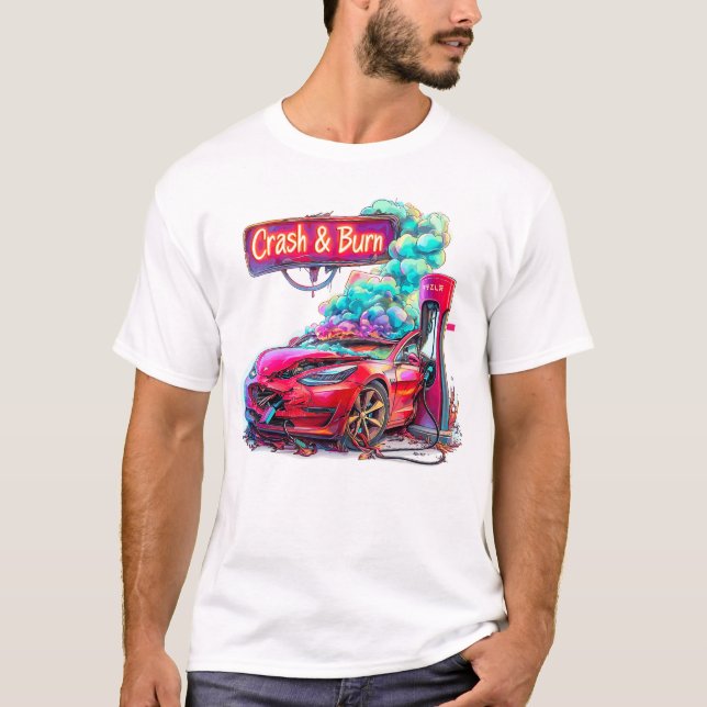 Camiseta Crash & Burn del mercado de valores, EV Elon Musk, (Anverso)