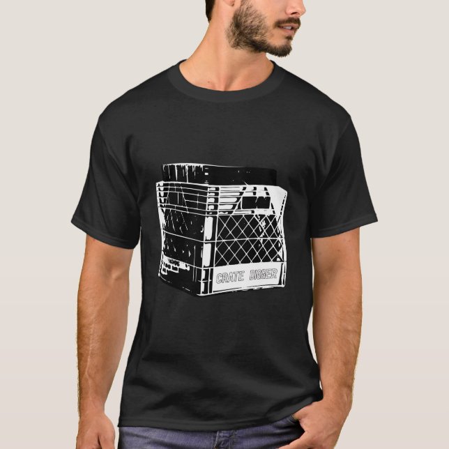 Camiseta Crate Digger Con Crate Lleno De Registros Lp (Anverso)