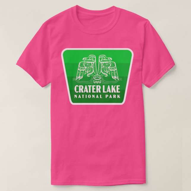 Camiseta Crater Lake National Park Retro Bird Badge Green (Diseño del anverso)