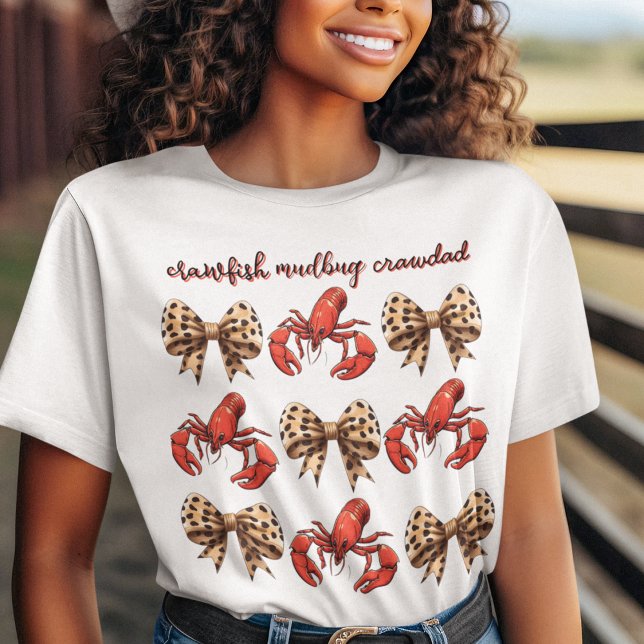 Camiseta Crawdad de marihuana con coqueta de oso leopardo (Crawdaddy with cute leopard bows on a customizable t shirt for Crawfish Season! )