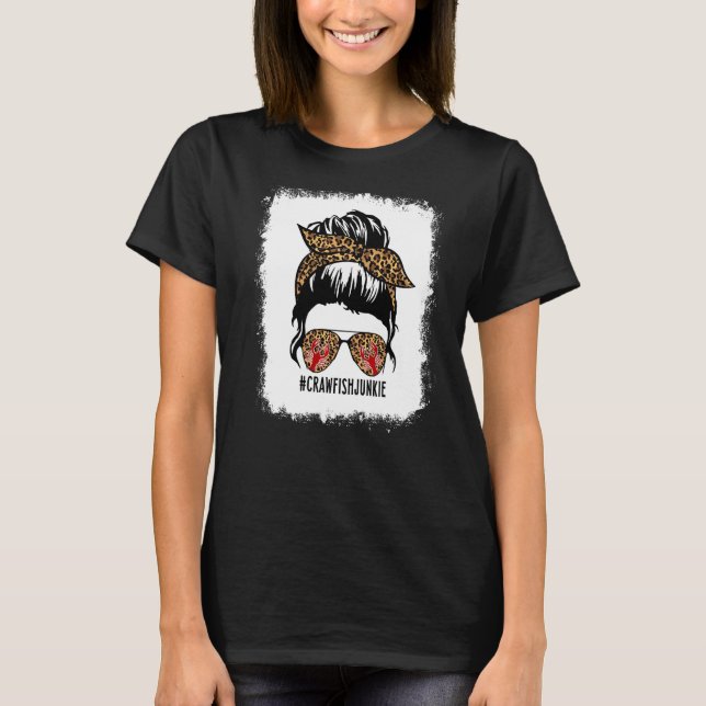Camiseta Crawfish Junkie Leopard Messy Bun Crawfish Boil C (Anverso)