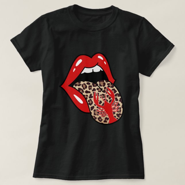 Camiseta Crawfish Leopardo Tounge Crawfish Boil Funny Lobst (Diseño del anverso)