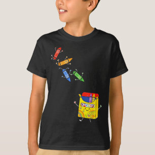 Camiseta Crayones saltando en caja útiles escolares lindos