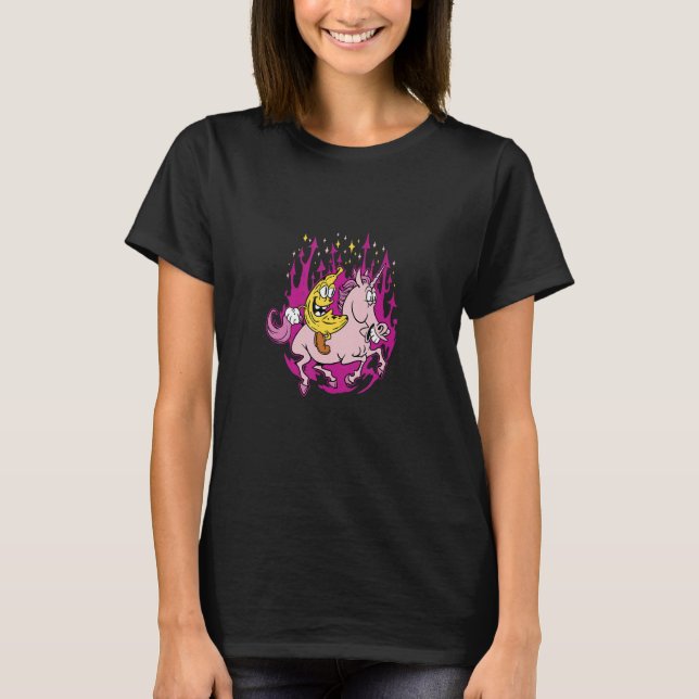 Camiseta Crazy Banana Riding a Unicorn  Whimsical Fantasy A (Anverso)