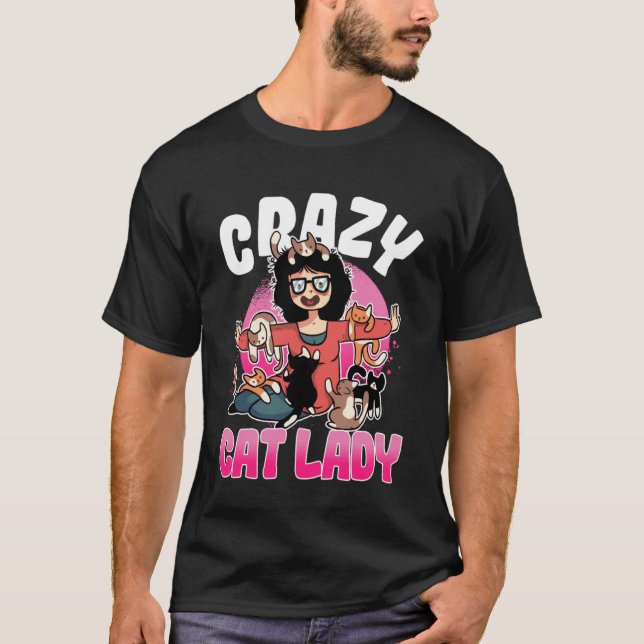 Camiseta Crazy Cat Lady Motif Gran Mamá Gato Abuela (Anverso)