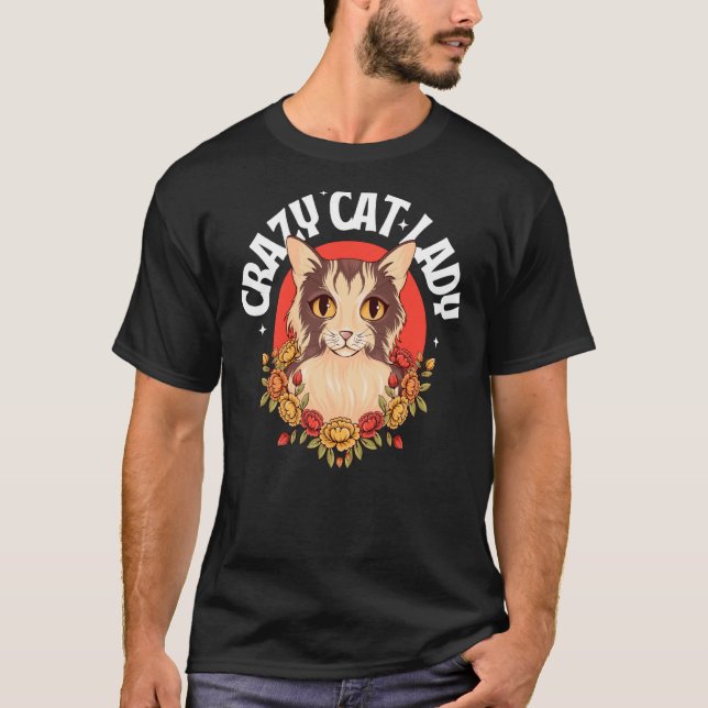Camiseta Crazy Cat Lady Women Animal Flowers Mother's Day   (Anverso)