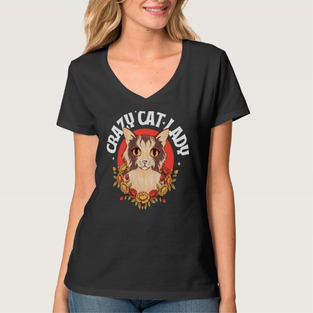 Camiseta Crazy Cat Lady Women Animal Flowers Mother's Day   (Anverso)