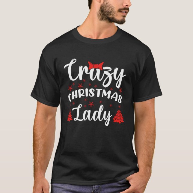 Camiseta Crazy Christmas Lady Buffalo Plaid Red  Xmas (Anverso)