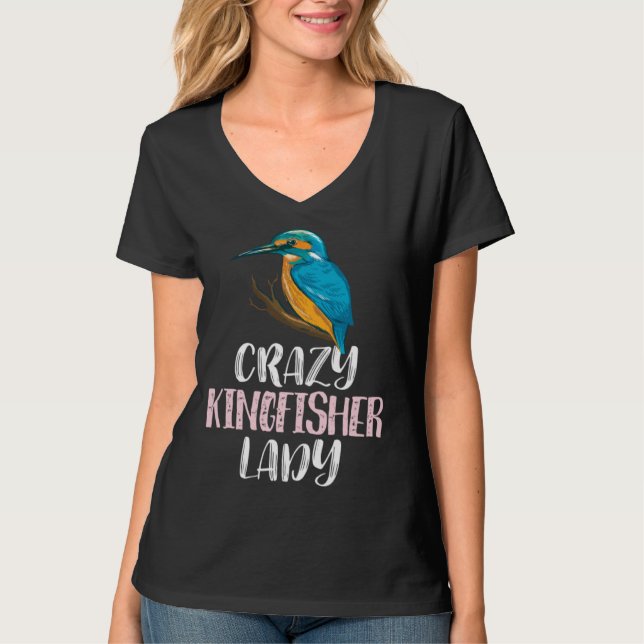 Camiseta Crazy Kingfisher Lady u2013 Cute Kingfisher Bird (Anverso)
