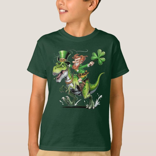 Camiseta Crazy Leprechaun en T-Rex Funny St Patricks Day (Anverso)