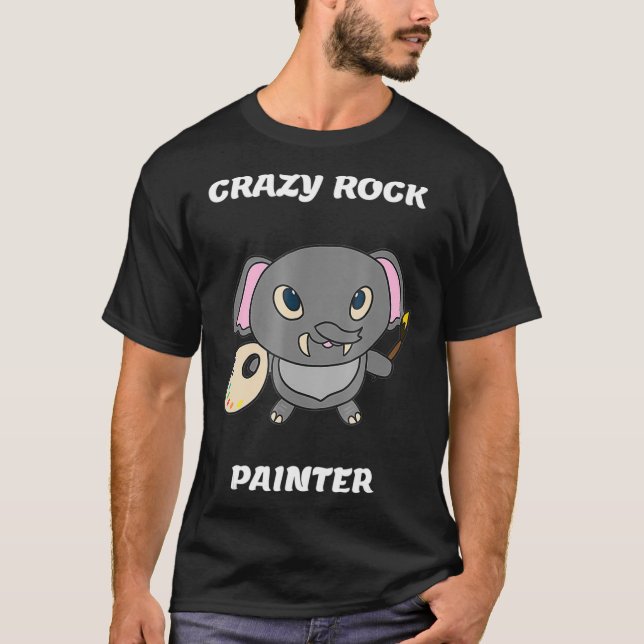 Camiseta Crazy Rock Painter Funny Elephant Painting Gift T  (Anverso)