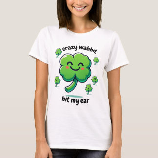 Camiseta Crazy Wabbit se mordió mi diseño de trébol de oído