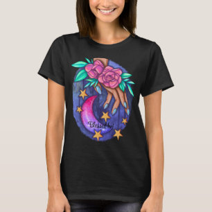 Camiseta Crea tu propia mano de luna, estrellas y rosas lin