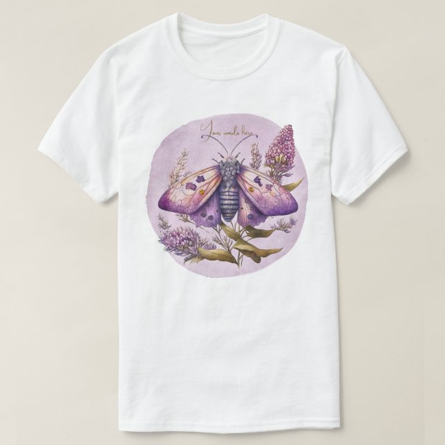 Camiseta Crea tu propia mariposa púrpura y flores silvestre (Diseño del anverso)